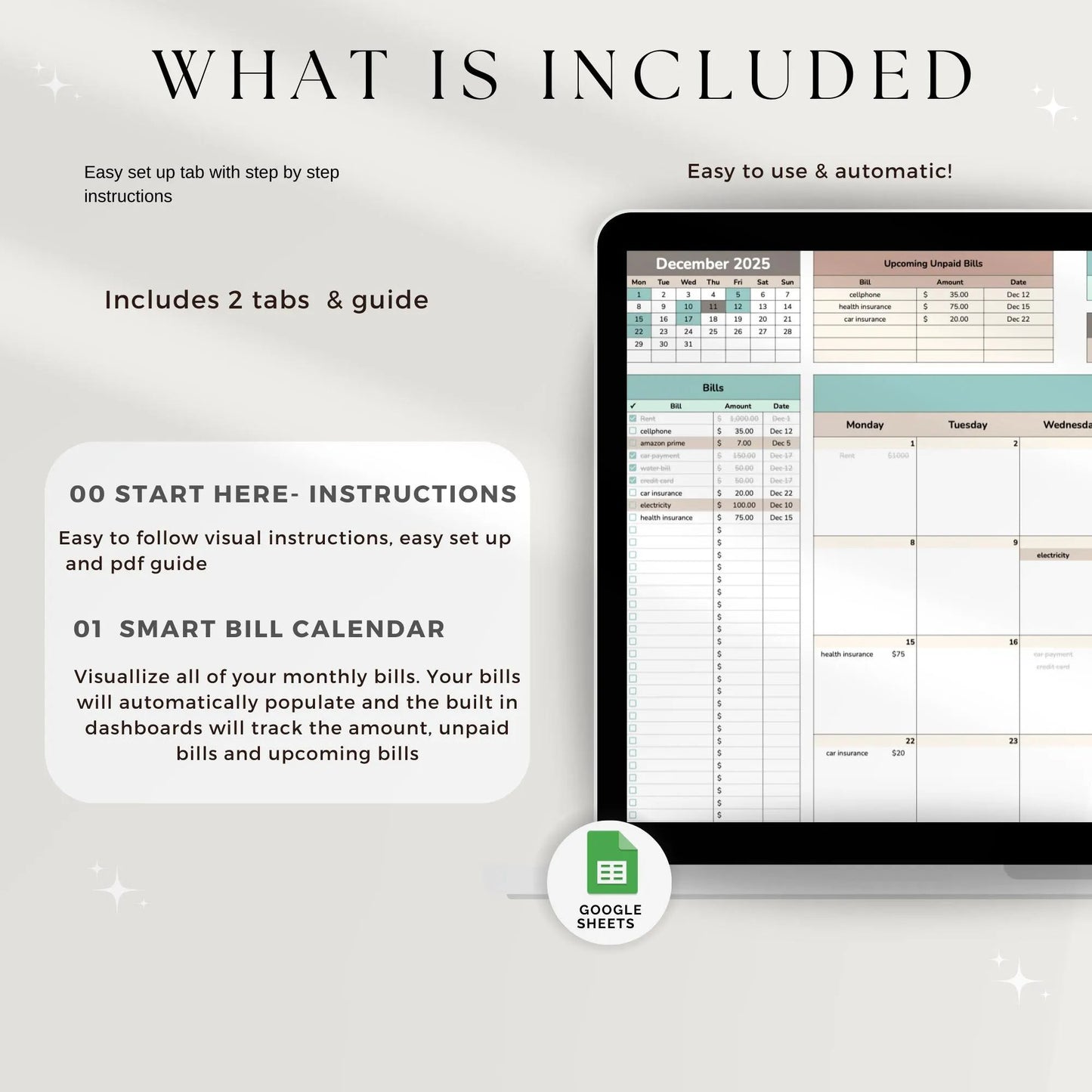 Bill Tracker Spreadsheet Google Sheets, Bill Calendar, Monthly bill tracker, Bill payment tracker, Bill Organizer, Budget Tracker, Bills