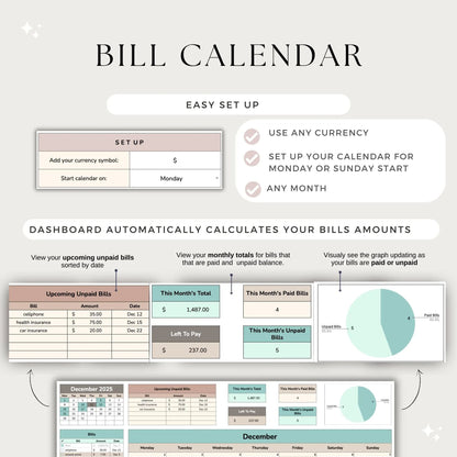 Bill Tracker Spreadsheet Google Sheets, Bill Calendar, Monthly bill tracker, Bill payment tracker, Bill Organizer, Budget Tracker, Bills