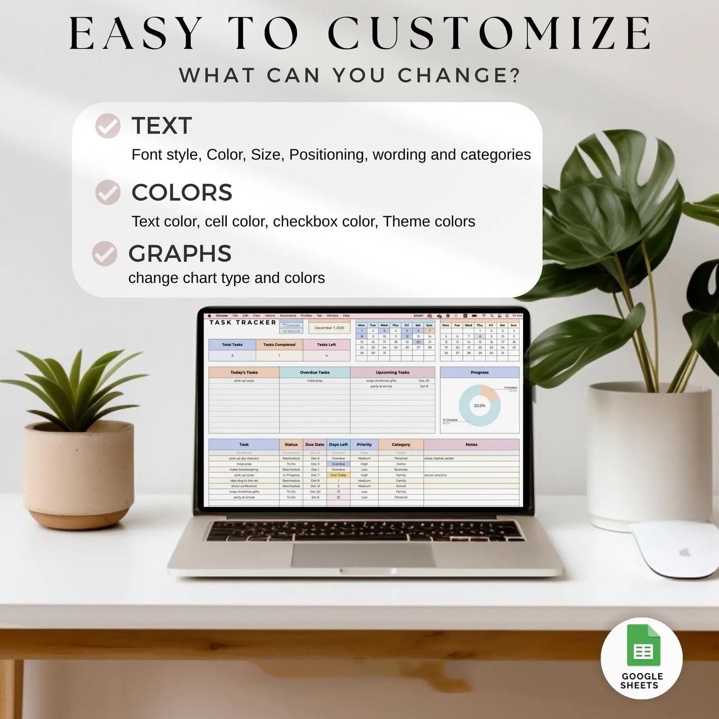 Simple Task tracker Spreadsheet, Task Priority Tracker, Task Management, Task Scheduler, Task Checklist, Smart Calendar Productivity Tracker