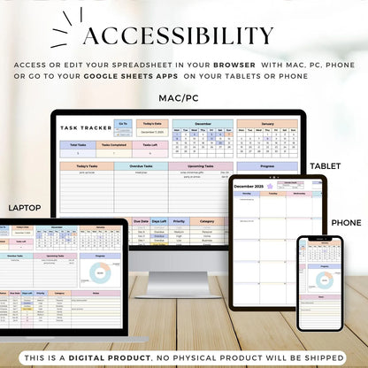Simple Task tracker Spreadsheet, Task Priority Tracker, Task Management, Task Scheduler, Task Checklist, Smart Calendar Productivity Tracker